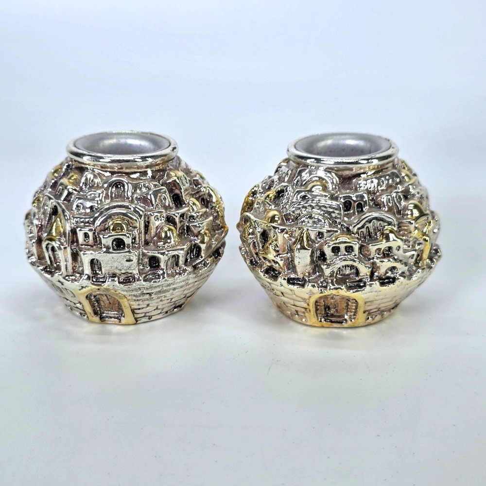 Karshi 1955 Silver Plated 925 Jerusalem Holy Land Panorama Candle Holder 2Pack
